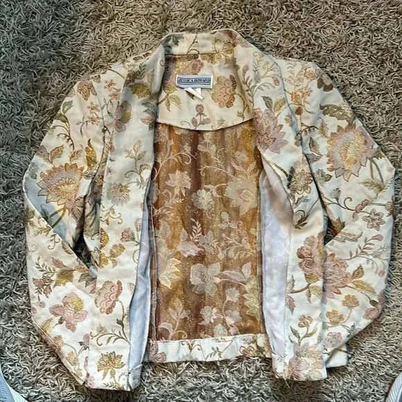 Vintage Jessica Howard Embroidered Floral Cream Suit Jacket-Size 10 - Picture 4 of 12